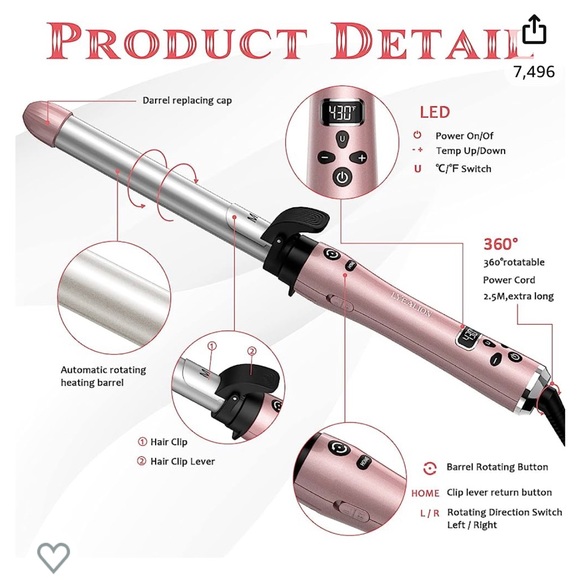Automatic Curling Wand w/3 different sized Barrels + access. New in Box!!!😍🥰 - Picture 4 of 7